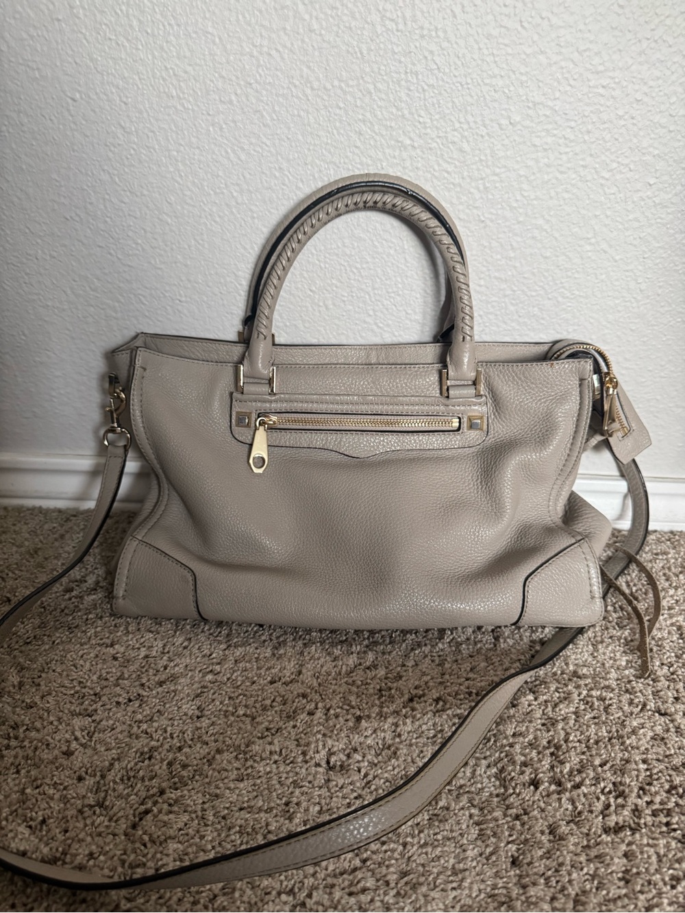 Rebecca Minkoff Taupe Leather Shoulder Satchel with Gold Hardware